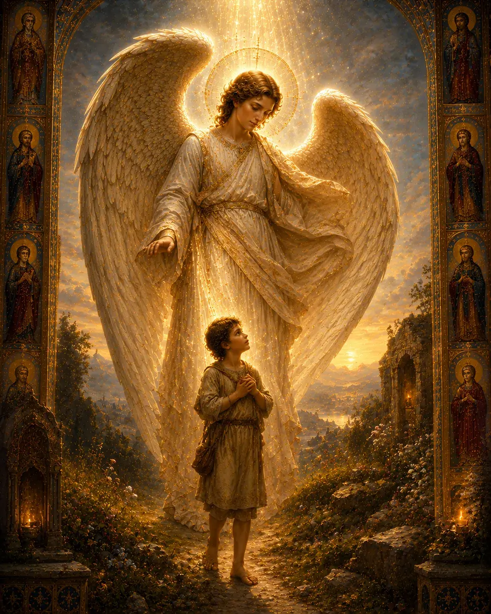 A guardian angel watching over a human soul