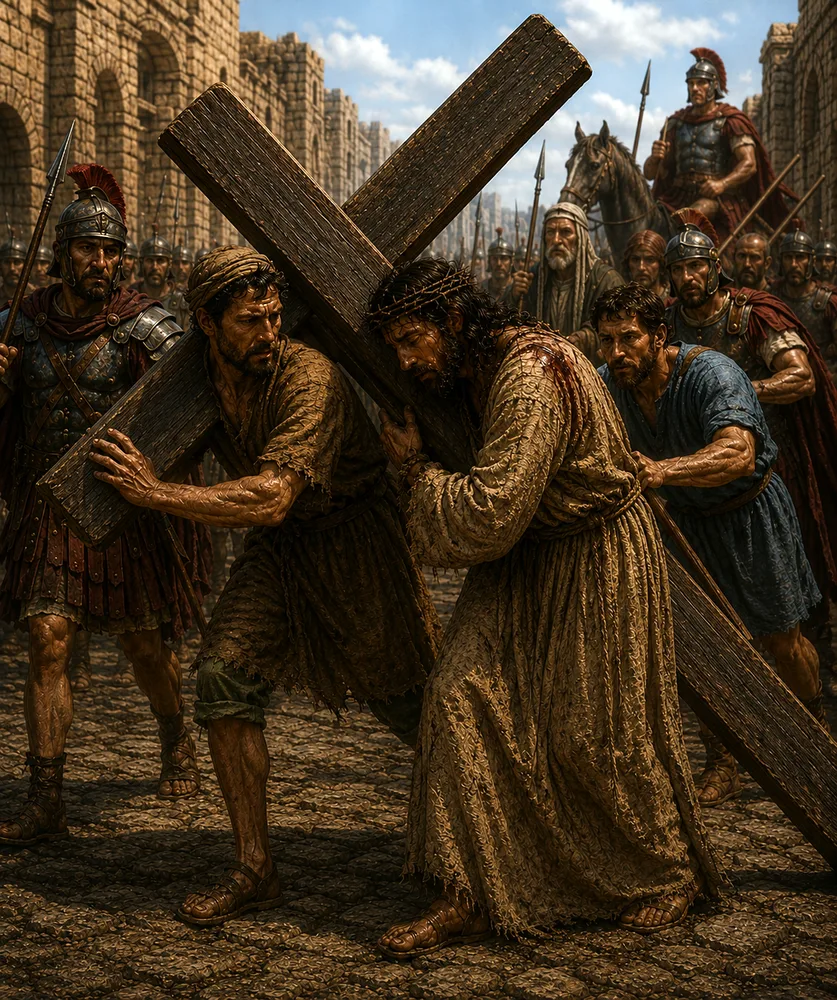 Station V — Jesus Is Helped by Simon