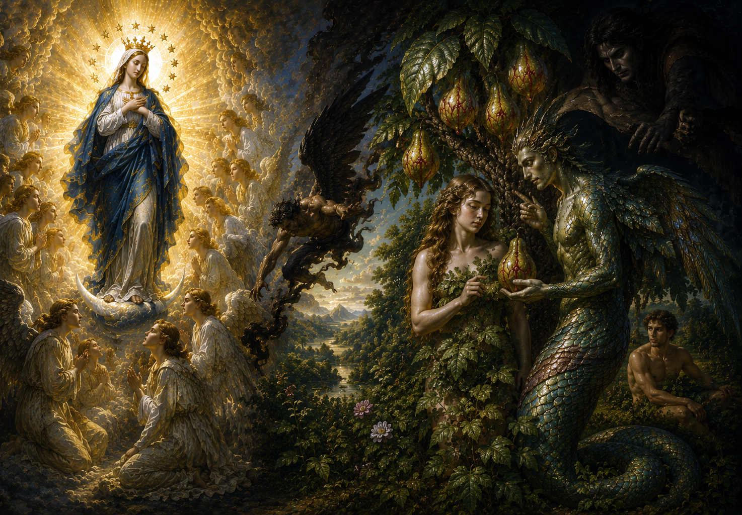 The Woman foreseen in Eden — the Blessed Virgin Mary, the New Eve, set in enmity against the serpent