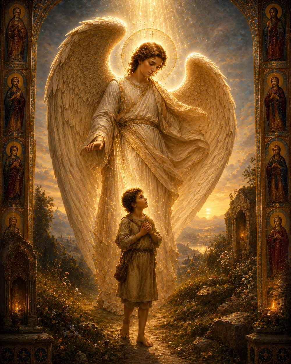 A guardian angel watching over a human soul