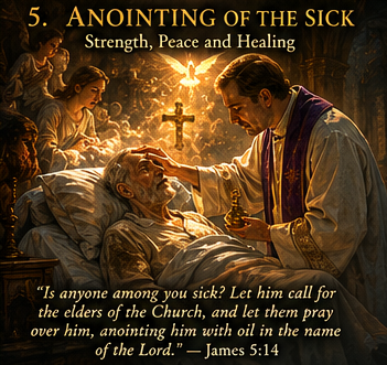 The Sacrament of the Anointing of the Sick — a priest anoints a gravely ill person with the oil of the sick