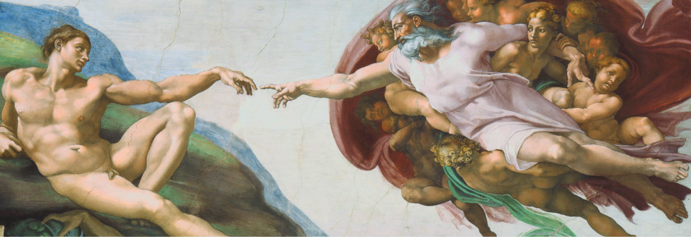 Michelangelo's Creation of Adam, showing God reaching toward Adam