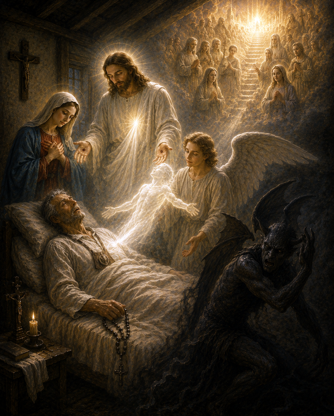 A saved soul passing through death in hope