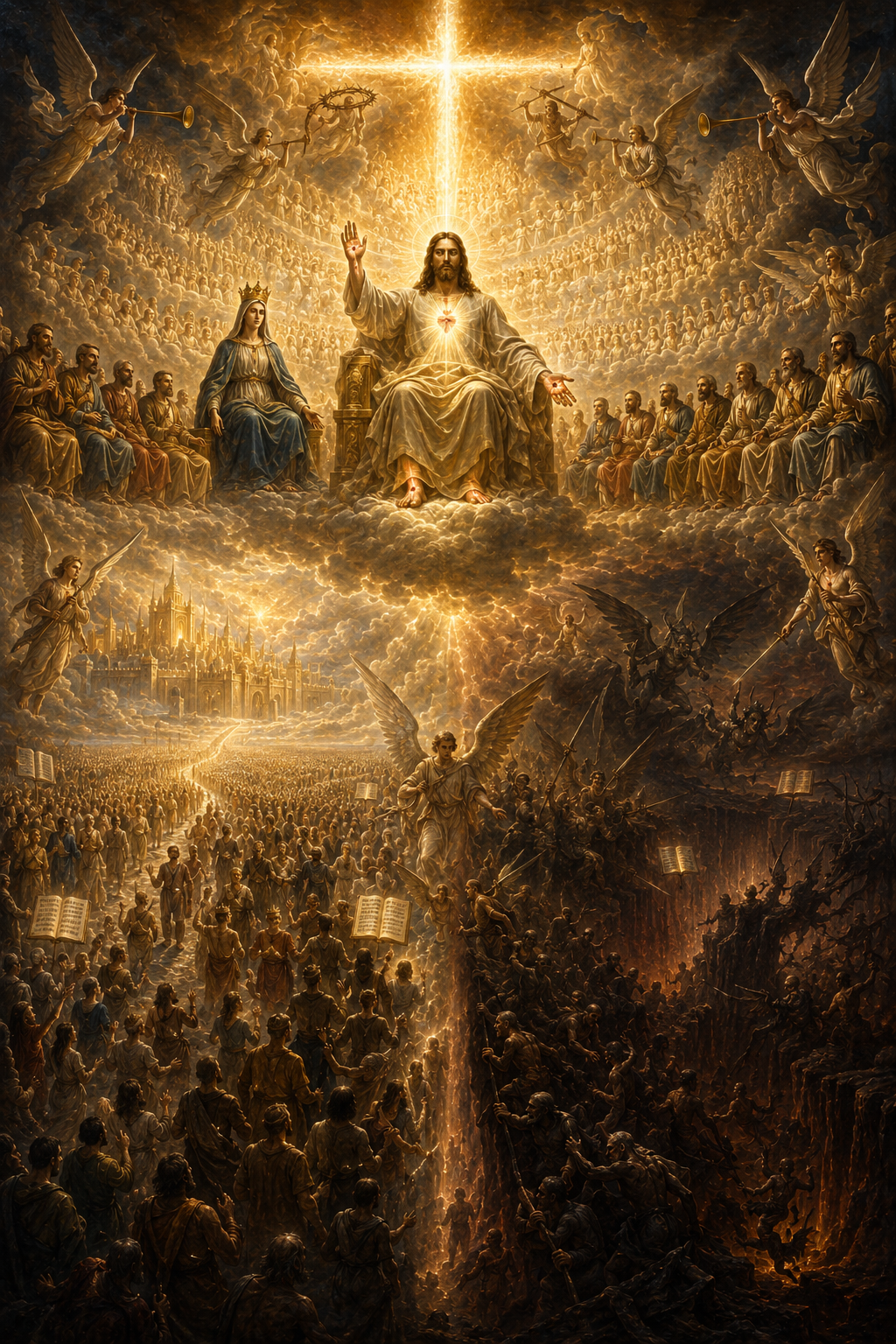 Christ enthroned at the General Judgement as the dead rise