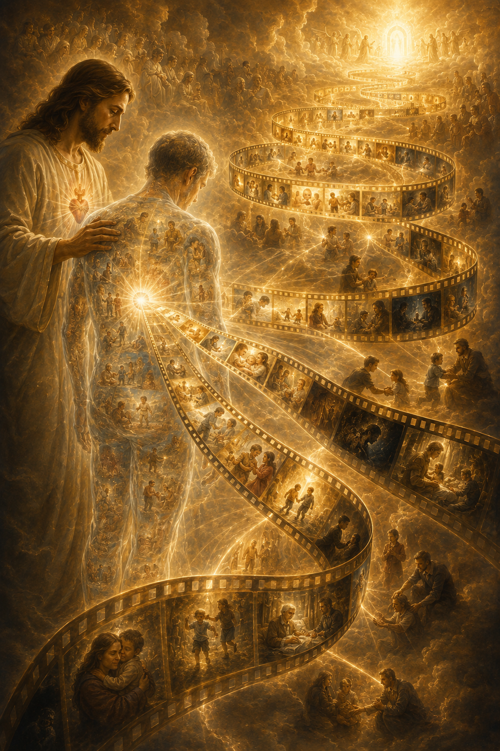A soul beholding the story of life before judgement
