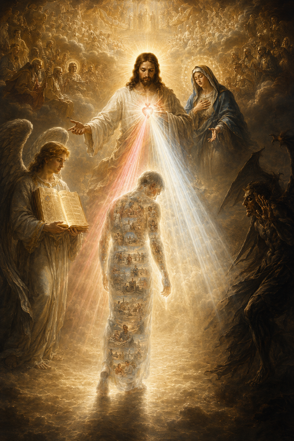 A soul standing before Christ at the particular judgement