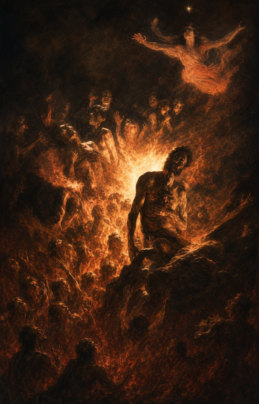 Souls in purgation lifted toward heavenly light