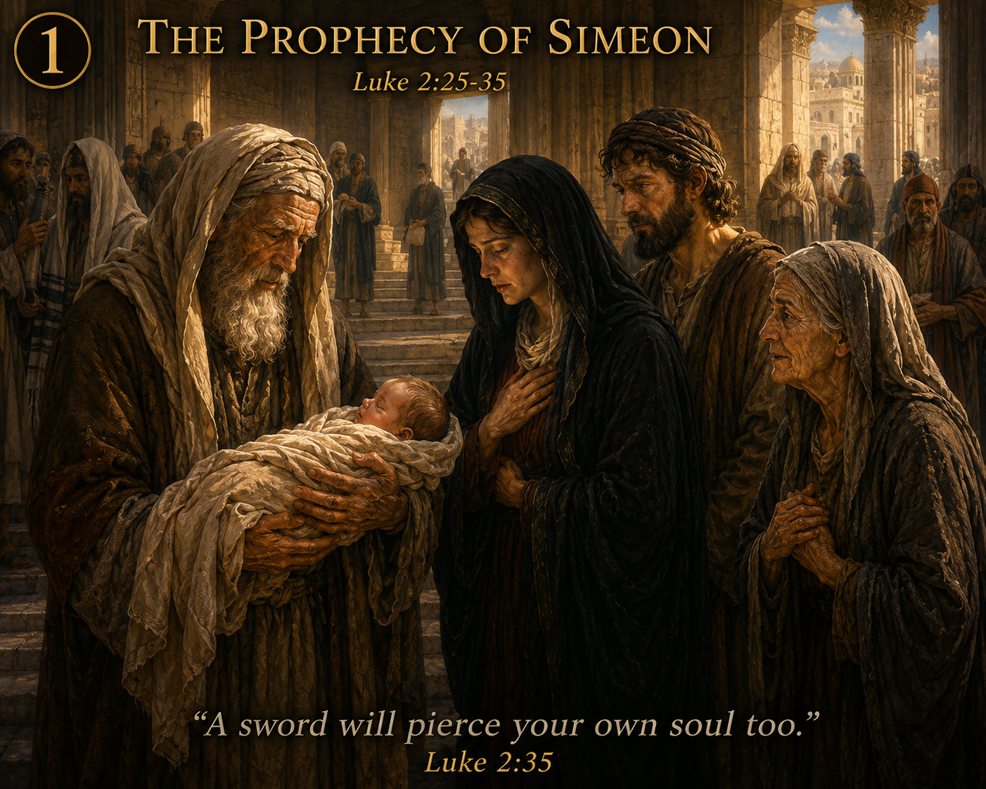 The Prophecy of Simeon — Simeon foretells a sword of sorrow for Mary