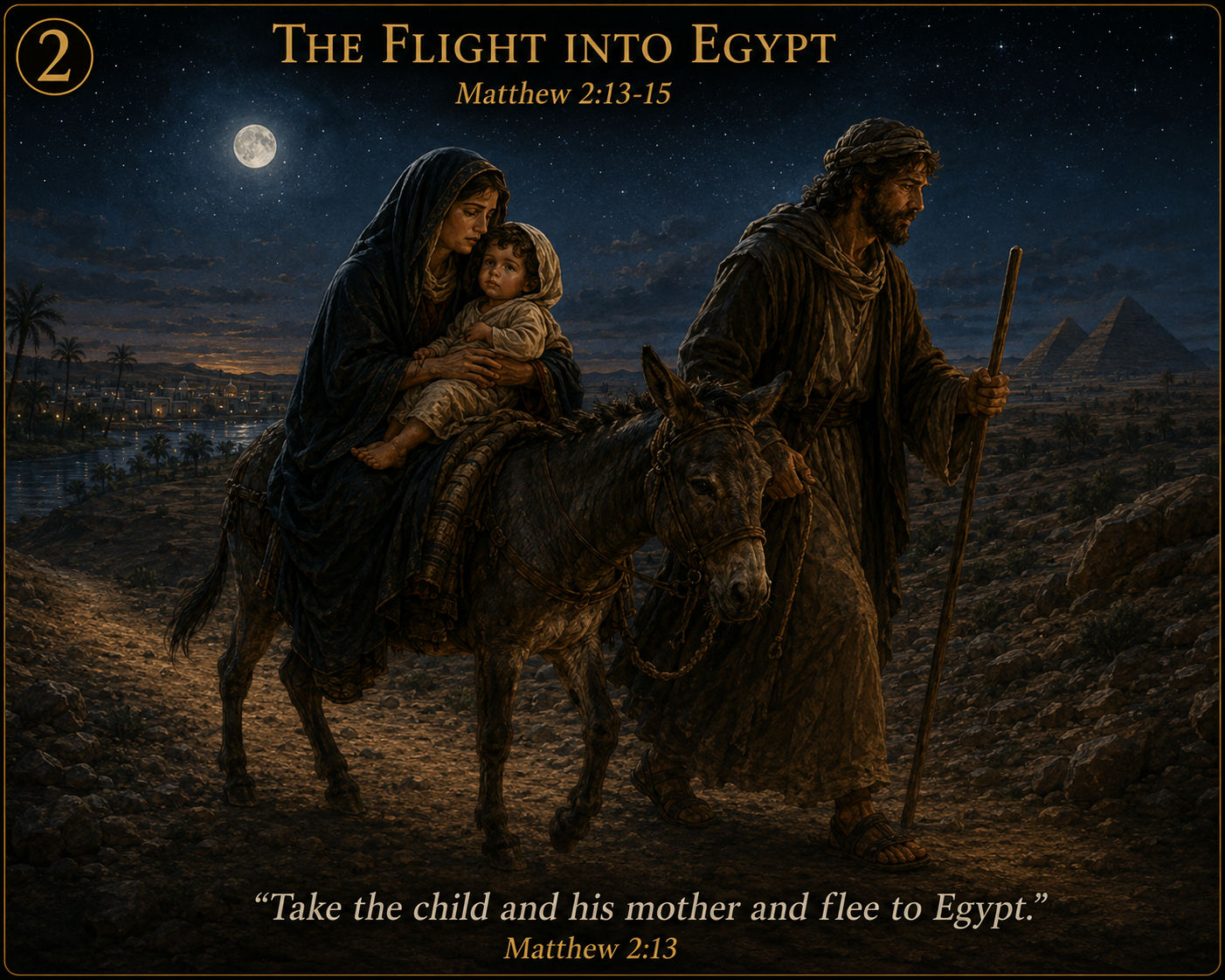The Flight into Egypt — the Holy Family flees Herod's persecution