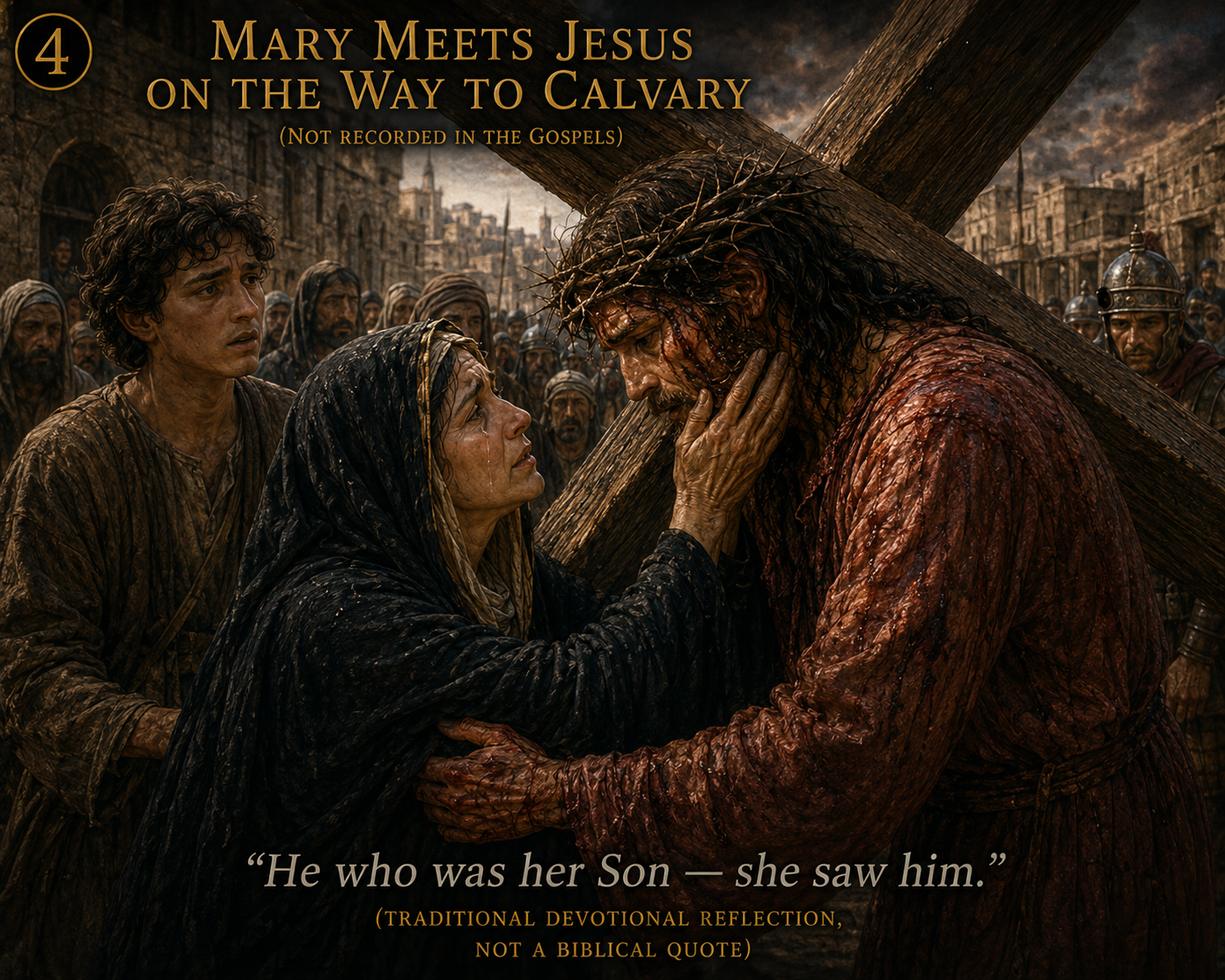Mary Meets Jesus on the Way to Calvary — Mary encounters her Son carrying the Cross