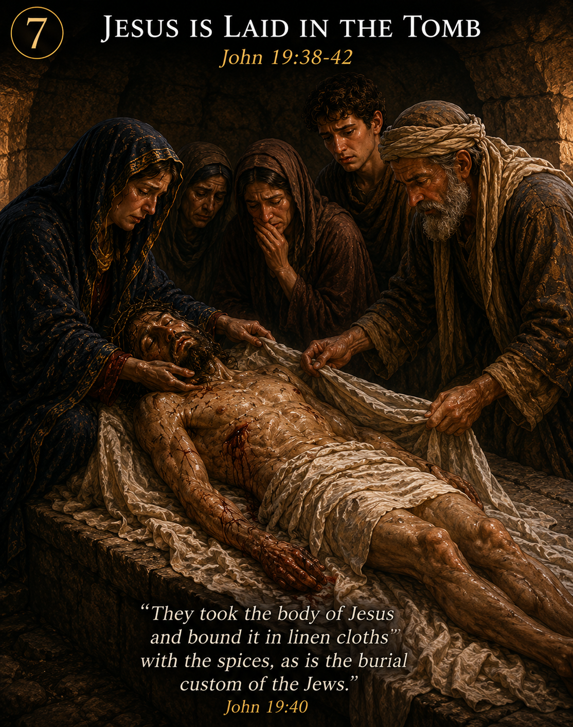 The Burial of Jesus — Mary watches as her Son is laid in the tomb